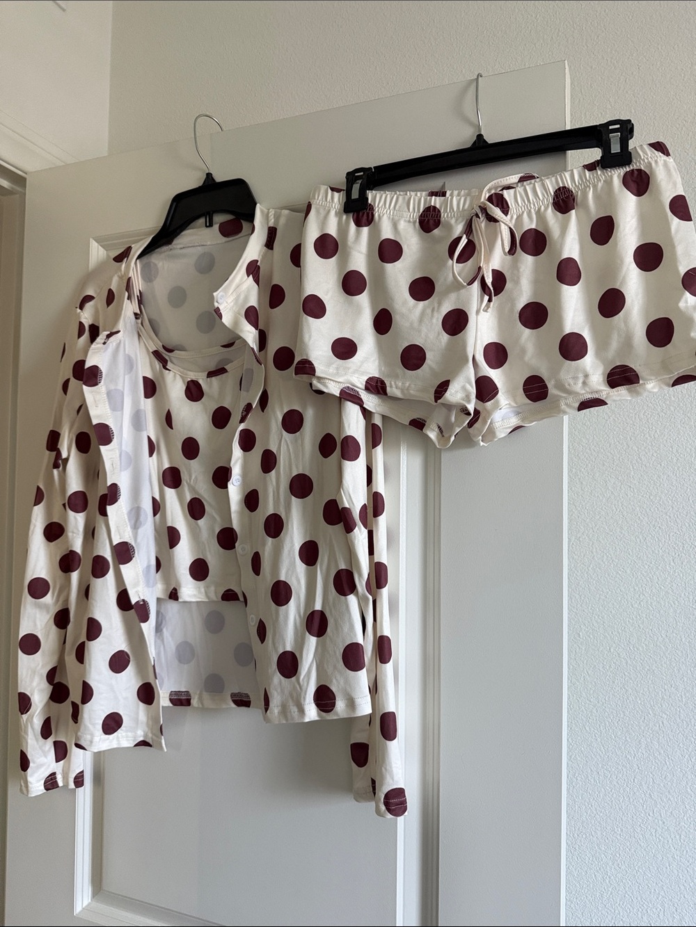 Women Polka Dot Lounge Set - Cream with Brown Dots